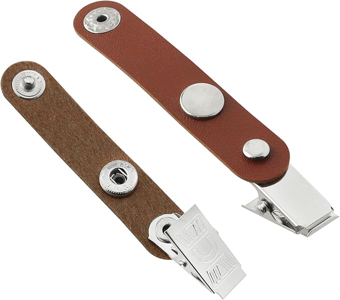 Badge Clip 20PCS Metal ID Badge Clips with Brown Leather Strap, ID Strap Clip Adapter