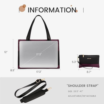 LOVEVOOK Laptop Bag for Women 17.3 Inch Laptop Tote Work Bags Professional Leather Computer Briefcase Waterproof Handbag Shoulder Large Capacity Business Teacher Office Crossbody Purse