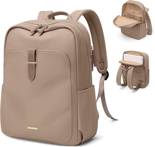 Laptop Backpack for Women,Casual Work Business Backpacks Purse Carry on Travel Backpack,17.3 Inch,Champagne Brown