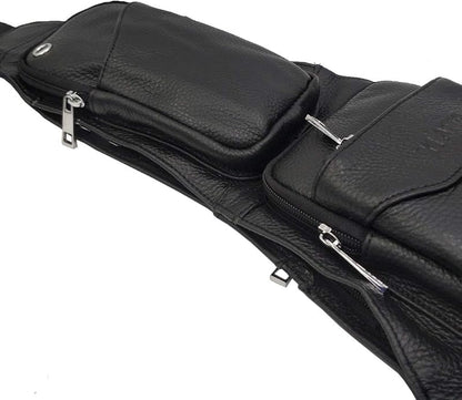Hebetag Leather Sling Bag Crossbody Backpack for Men Women Travel Outdoor Camping