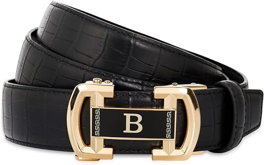 Aurolran Men&Womens Leather Dress Belt Business Automatic Buckle Belt Color-Black Silver Gold