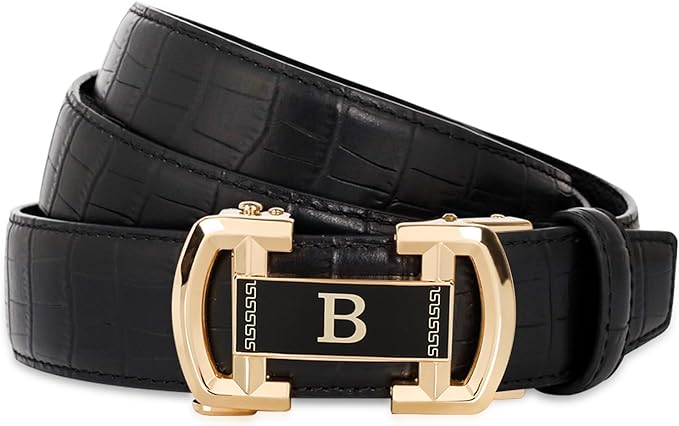Aurolran Men&Womens Leather Dress Belt Business Automatic Buckle Belt Color-Black Silver Gold