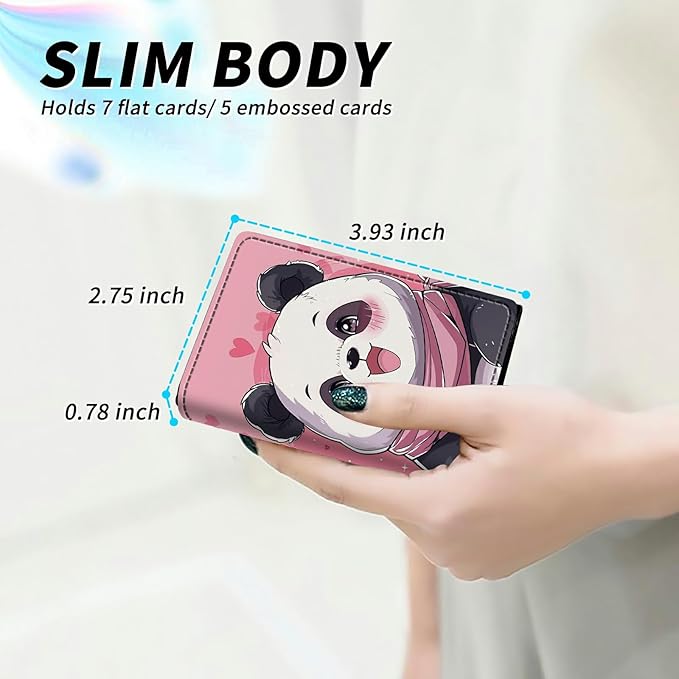 Pink Panda Minimalist Wallet for Men, Pop Up Card Case Wallet for Women, PU Leather Automatic Credit Card Holder Metal Money Clip Wallet RFID Blocking Bifold Pocket Wallet
