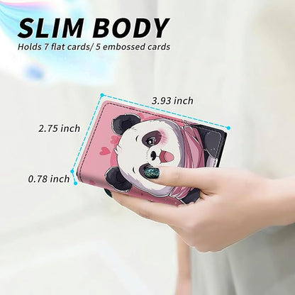 Pink Panda Minimalist Wallet for Men, Pop Up Card Case Wallet for Women, PU Leather Automatic Credit Card Holder Metal Money Clip Wallet RFID Blocking Bifold Pocket Wallet