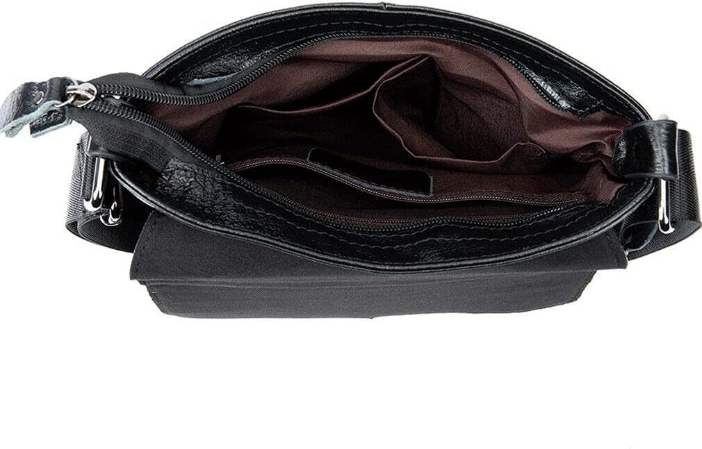Hebetag Small Leather Sling Shoulder Bag Messenger Pack for Men Women Outdoor Travel Business