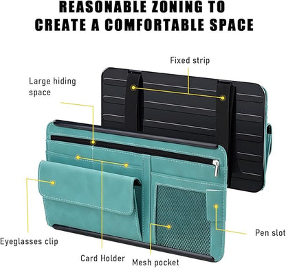 Yourkar Car Sun Visor Organizer, Soft Leather Surface Eyeglasses Note Card Holder Car Storage Bag, Scratch-Resistant Waterproof Auto Sunshade Organizer Bag, Car Accessories (Brown)