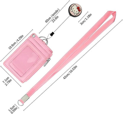 【2025 Latest】 Cute Badge Holder Retractable Lanyard Reel Clip with Heavy Duty Carabiner, 1 Clear ID Window, and 4 Card Slots in 2 Sided for Students Teens Boys Girls Women