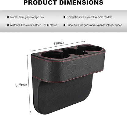 Car Seat Gap Filler Organizer, Multifunctional Auto Console Side Storage Box with Cup Holder, Universal PU Leather Cup Holder Front Seat Crevice Filler for Car Truck SUV (Black)
