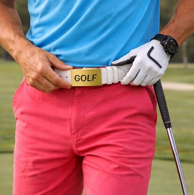 CauraCo Golf Belt Genuine Leather With Gold Buckle Included Ball Marker For Mens Womens Golfers Golfing Shorts And Long Pants