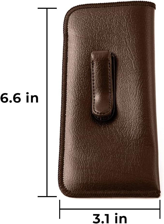 Calabria Soft Slip-In Glasses Case Pocket Metal Clip Brown (3 Pack) for Men/Women Synthetic Leather Felt Lining 6.5"x3"
