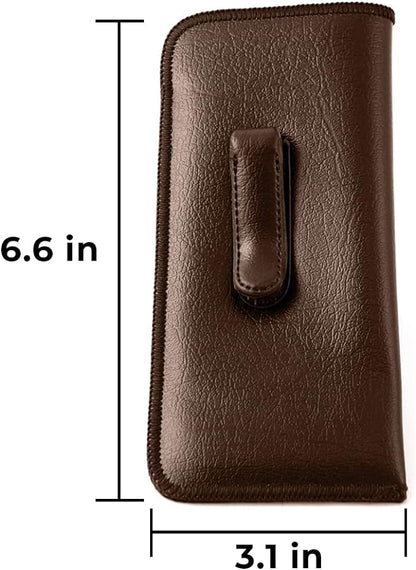 Calabria Soft Slip-In Glasses Case Pocket Metal Clip Brown (3 Pack) for Men/Women Synthetic Leather Felt Lining 6.5"x3"