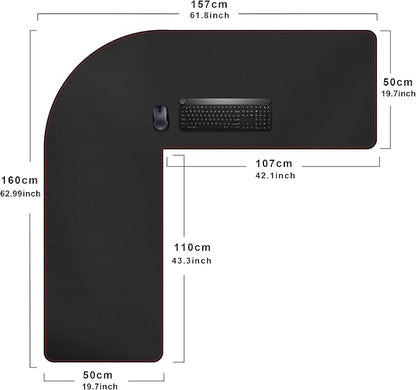 ZORESYN 63" L-Shaped Gaming Desk Mat Mouse pad, Computer Corner Desk Pad, Home Office Writing Desk Pad Protector, Large Waterproof PU Leather Corner Mousepad - Black, (160+157) x50cm