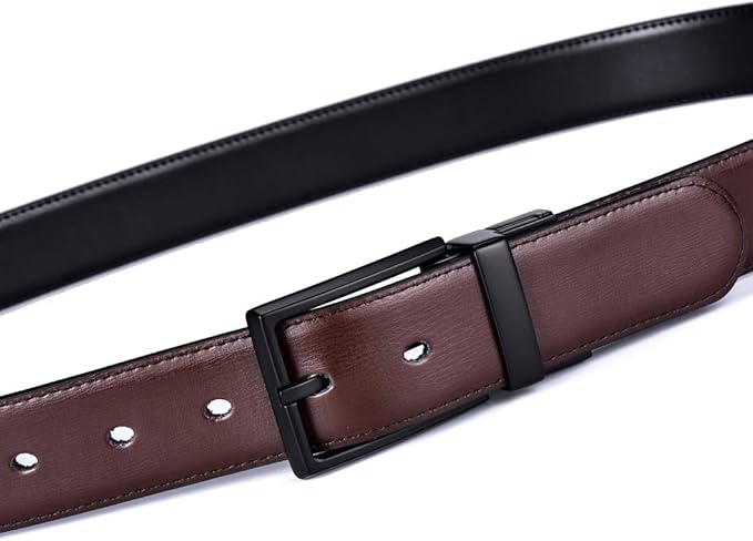 beltox fine Men's Dress Belt Leather Reversible 1.25" Wide Rotated Buckle Gift Box