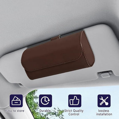 Sunglasses Holder for Car Sun Visor, Sunglass Organizer for Car, Magnetic Leather Eyeglasses Protective Storage Case, Waterproof Glasses Organizer Visor Accessories for Vehicles (Brown)