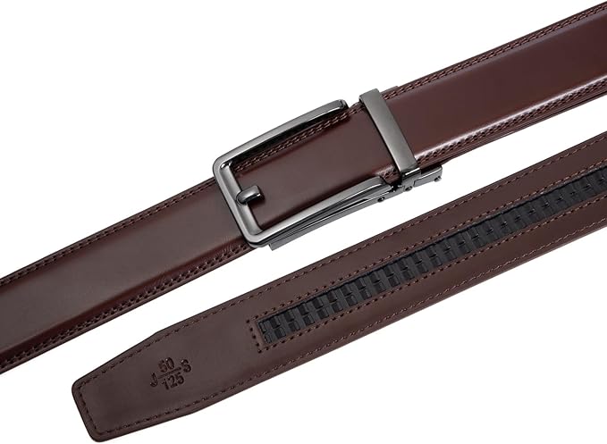 Founders & C Men's Leather Ratchet Comfort Click Belt Dress with Slide Buckle -Adjustable Trim to Fit