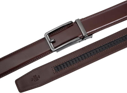 Founders & C Men's Leather Ratchet Comfort Click Belt Dress with Slide Buckle -Adjustable Trim to Fit