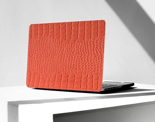 KEROM Compatible for Crocodile MacBook Pro 13 Inch Case 2025-2016 M2 M1 A2338 A2289 A2251 A2159 A1989 A1706 A1708, Textured Aligator Skin Snakeskin PU Leather Hardshell & Keyboard Cover, Orange