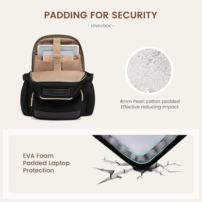 LOVEVOOK Laptop Backpack for Women with Pouch Pocket for Large Capacity Cup,18 Inch Laptop Computer Bag Travel Backpack Purse,Waterproof Work Business Backpack College Teacher Bags,Black