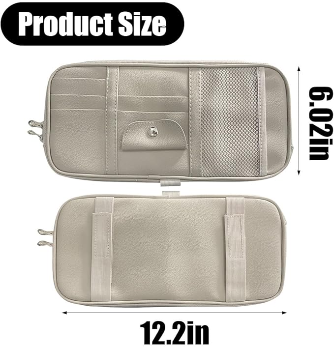 Car Sun Visor Organizer - Sunglasses Holders with Multi-Pocket Net Zippers, SUV Storage Pouch Holder