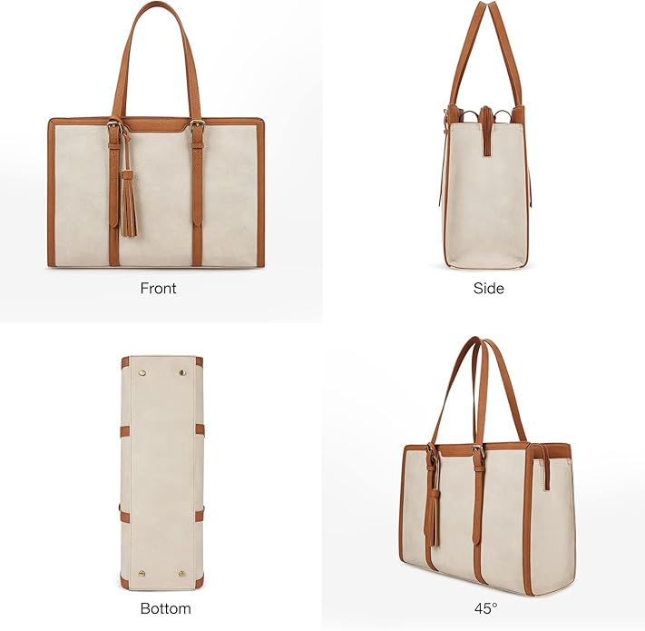 ECOSUSI Laptop Bag For Women 15.6 Inch Work Tote Bags PU Leather Computer Purse For Business Office With 3 Layer Compartments