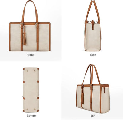 ECOSUSI Laptop Bag For Women 15.6 Inch Work Tote Bags PU Leather Computer Purse For Business Office With 3 Layer Compartments