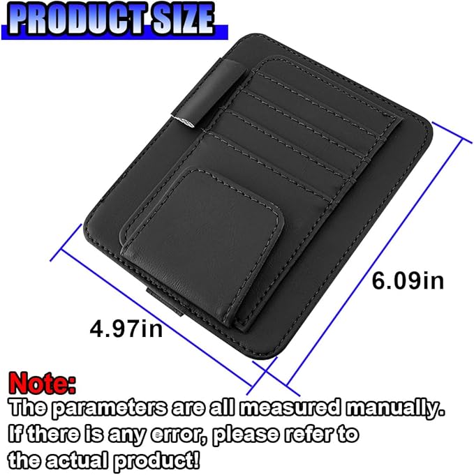 Leather Car Sun Visor Organizer, Multifunctional Auto Visor Document Holder with Sunglasses Clip, Universal Vehicle Interior Pocket Storage Accessories for Drving License, Card, Pen (Black)
