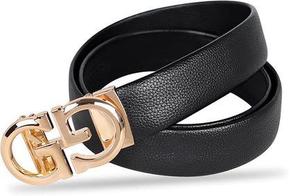 Aurolran Men&Womens Leather Dress Belt Business Automatic Buckle Belt Color-Black Silver Gold