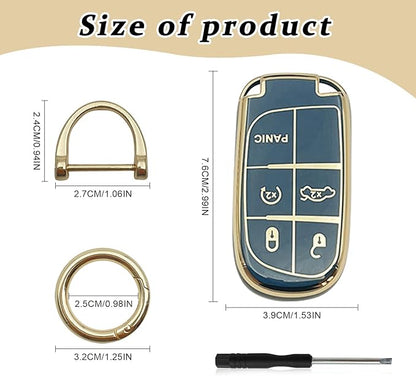 for Jeep Key Fob Cover Keychain Soft Full Protection Key Case Shell, Car Accessories for Man,Girls, Women, Compatible with Jeep Smart Key 3 4 5 Buttons Protector(Blue)