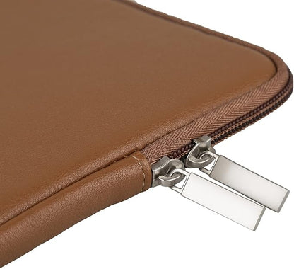 RAINYEAR 16 Inch Laptop Sleeve Soft PU Leather Case Protective Water Resistant Zipper Padded Cover Carrying Computer Bag Compatible with 16" MacBook Pro/Max M1 M2 M3 M4 M5(Brown)