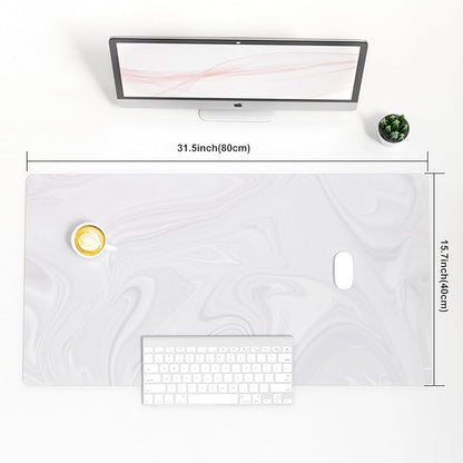Colorful Star White Marble Large Mouse Pad, Waterproof Office Desk Mat, Non-Slip Computer Gaming Mouse Pad, XXL PC Laptop Protector Pads, PU Leather Desk Writing Pads for Office Home, 31.5" x 15.7"