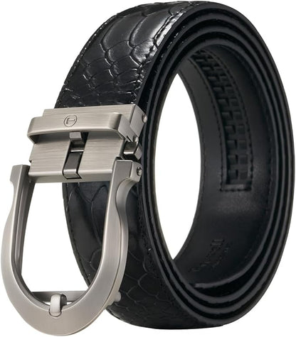 Tonywell Men's Ratchets Belt, Crocodile Embossed Texture, 1-3/8 Wide, Alligator Brown