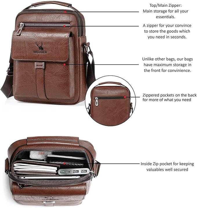 Zipper Buckle Leather Messenger Bag Crossbody Shoulder Bag Vintage Handle Bags | Zipper, Buckle, Leather, Vintage