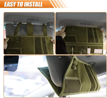 ZIMISI Tactical Molle Car Visor Organizer, 600D Oxford Cloth Truck Visor Molle Panel Sunshade Storage Pouch Holder with Multi-Pocket, Tactical Gear Car Sun Visor Organizer for Most Cars (Army Green)