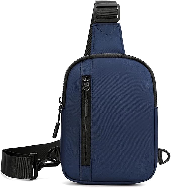 Mini Sling Bag for Men Small Crossbody Bag Dual Pocket Water Resistant Small Chest Bags for Travel Running Phone Holder (Navy)