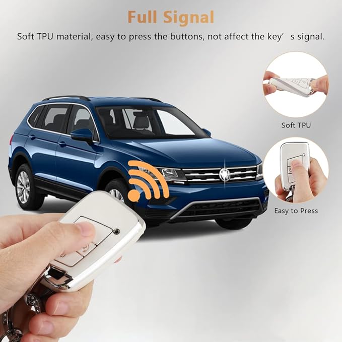 PIFOOG Key Fob Cover for VW Soft TPU 4 Button Keys Case Shell Protector Glitter Keychain Car Accessories for Volkswagen Jetta Tiguan Atlas Arteon Taos Girly Cute White Gold