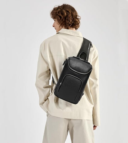 LANNSYNE Vintage Full Grain Leather Sling Bag Crossbody Chest Daypack | Vintage, Full Grain, Leather, Chest