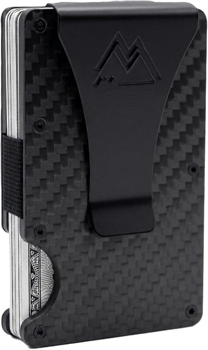 Mountain Voyage Co Minimalist Wallet for Men & Women - Slim RFID Wallet, Scratch Resistant, Credit Card Holder & Money Clip, Easily Removable Money & Cards, (Matte Carbon Fiber)