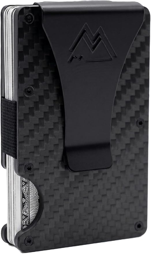 Mountain Voyage Co Minimalist Wallet for Men & Women - Slim RFID Wallet, Scratch Resistant, Credit Card Holder & Money Clip, Easily Removable Money & Cards, (Matte Carbon Fiber)