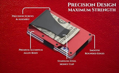 Leatherboss Wallet for Men RFID Blocking Minimalist Metal Card Holder with Money Clip Holds Credit Cards and Cash (Ruby Red)