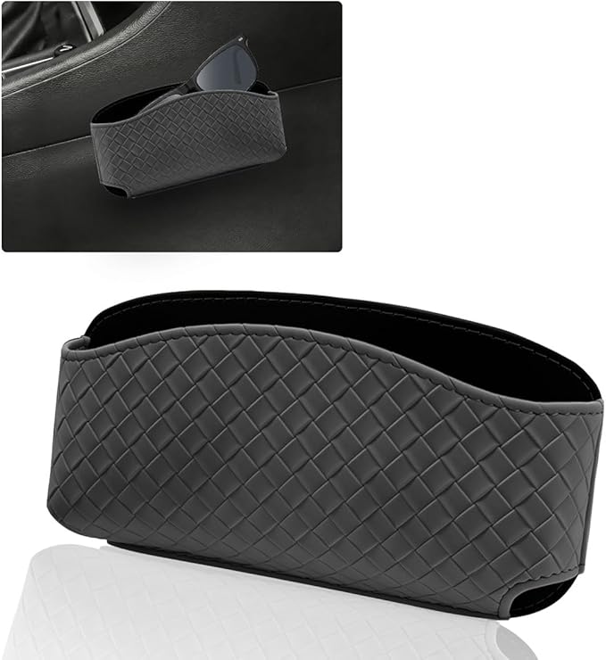 Sunglasses Holder for Car Visor, Leather Auto Glasses Storage Case, Car Sun Visor Eyeglasses Holder Protective Box, Universal Automotive Interior Accessories for Man Women (Black)