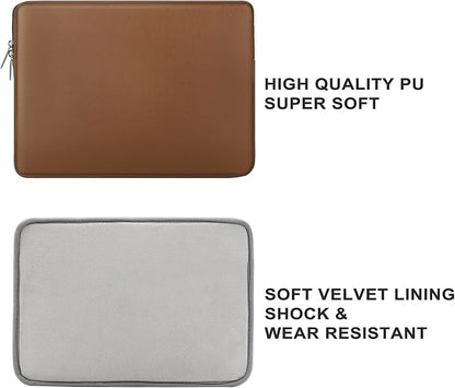 RAINYEAR 16 Inch Laptop Sleeve Soft PU Leather Case Protective Water Resistant Zipper Padded Cover Carrying Computer Bag Compatible with 16" MacBook Pro/Max M1 M2 M3 M4 M5(Brown)