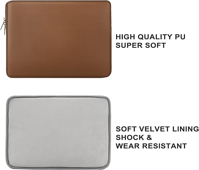 RAINYEAR 13.3 Inch Laptop Sleeve Soft PU Leather Case Water Resistant Padded Zipper Cover Protective Carrying Bag Compatible with 13.3" Notebook Computer Chromebook(Brown)