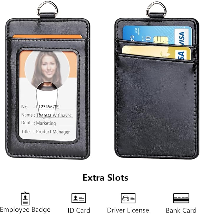 Leather Badge Holder and Adjustable Retractable Lanyards, Quick Release Buckle and Safety Breakaway Lanyards with Swivel Metal Clasp for Offices, Staff, Students, Employees