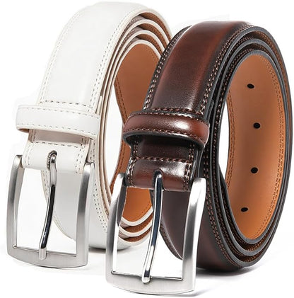 Mens Genuine Leather Dress Belt for Men, Handmade, 100% Cow Leather,Classic Casual and Business Belt Prong Buckle