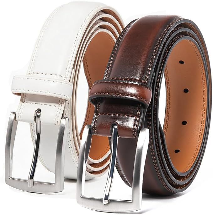 Mens Genuine Leather Dress Belt for Men, Handmade, 100% Cow Leather,Classic Casual and Business Belt Prong Buckle