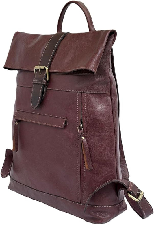VANSI Soft Leather Men Women Laptop Backpack School College Office (Chocolate Brown)