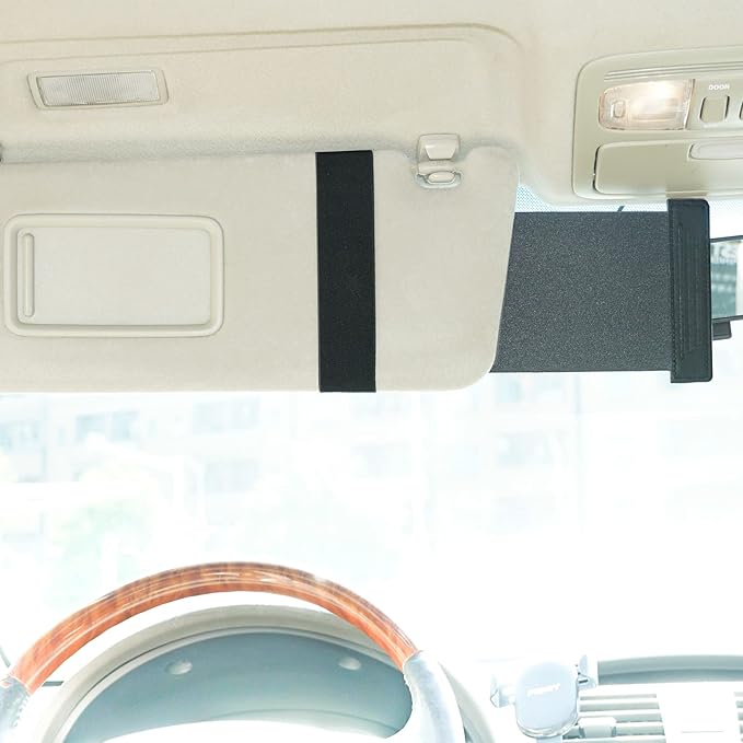 TFY Car Sun Visor Extender and Organizer, Universal Sunshade Anti-Glare, Vehicle Storage Holder for Sunglasses, Pens and Cards, Multi-Pocket Auto Interior Accessories - 1 Piece (Black)
