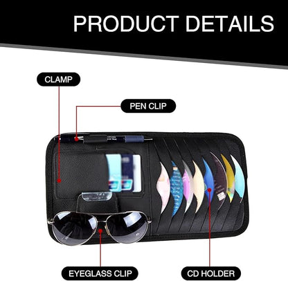 1 PC Car Sun Visor CD Storage Bag, Multi-pocket Leather Layered Organizer, Multi-functional Storage Folder for CDs Sunglasses Cards Pens, Universal Interior Accessories for Cars (Black)