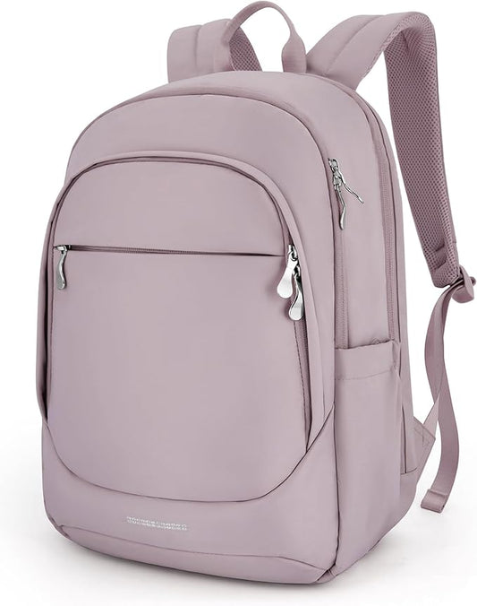 LIGHT FLIGHT Travel Laptop Backpack Women, 15.6 Inch Laptop Backpack with USB Charging Hole, Water Resistant College Bookbag, Black Computer Backpacks for Work, Grayish Pink…