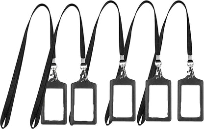 5 PCS Leather Waterproof Clear ID Badge Holder with Black Lanyards for Offices Staff Students Employees